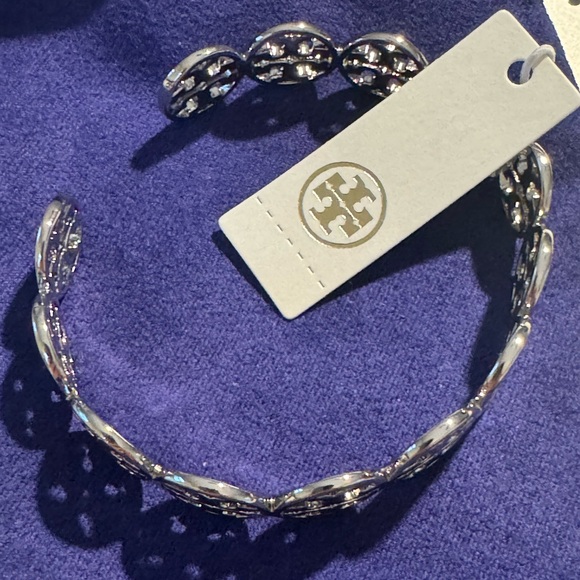 Tory Burch NWT Silver Toned Logo Cuff Bracelet - Picture 7 of 9